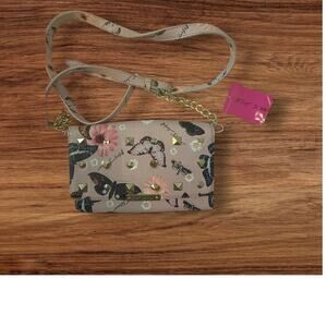Betsey Johnson Butterfly Floral Studded Wallet Crossbody Pink Multi NWT